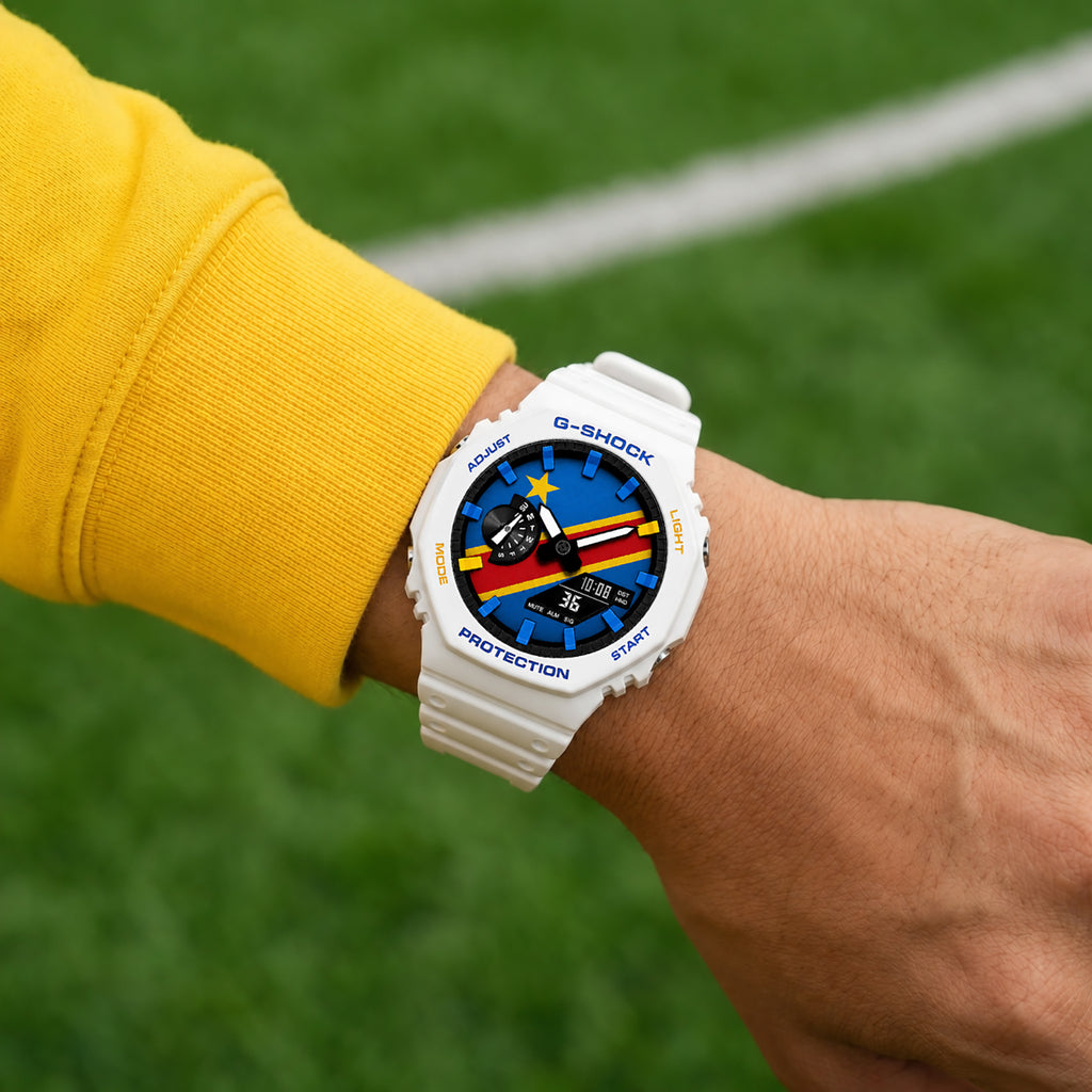 Casio G-Shock DR Congo flag watch worn on the wrist, by IFL Watches