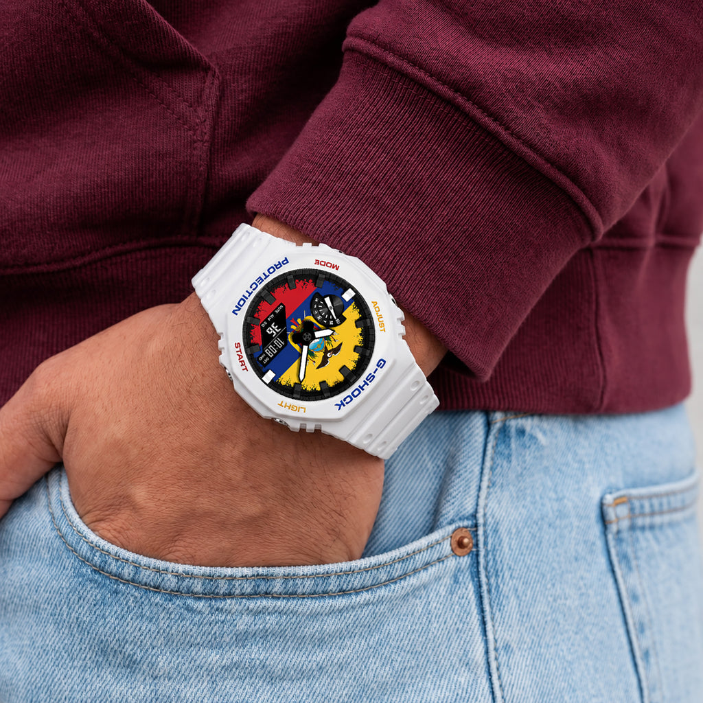 Custom Ecuador flag Casio G-Shock on the wrist, by IFL Watches