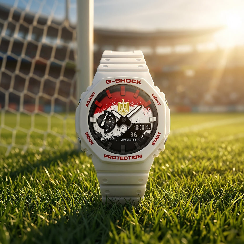 Casio G-Shock Egypt flag watch worn on the wrist, by IFL Watches