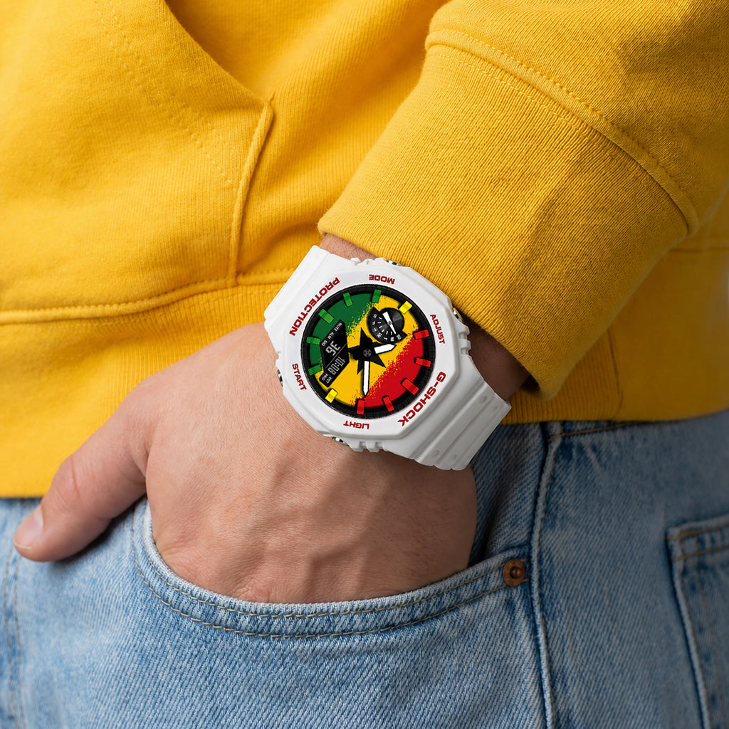 Custom Ghana flag Casio G-Shock on the wrist, by IFL Watches
