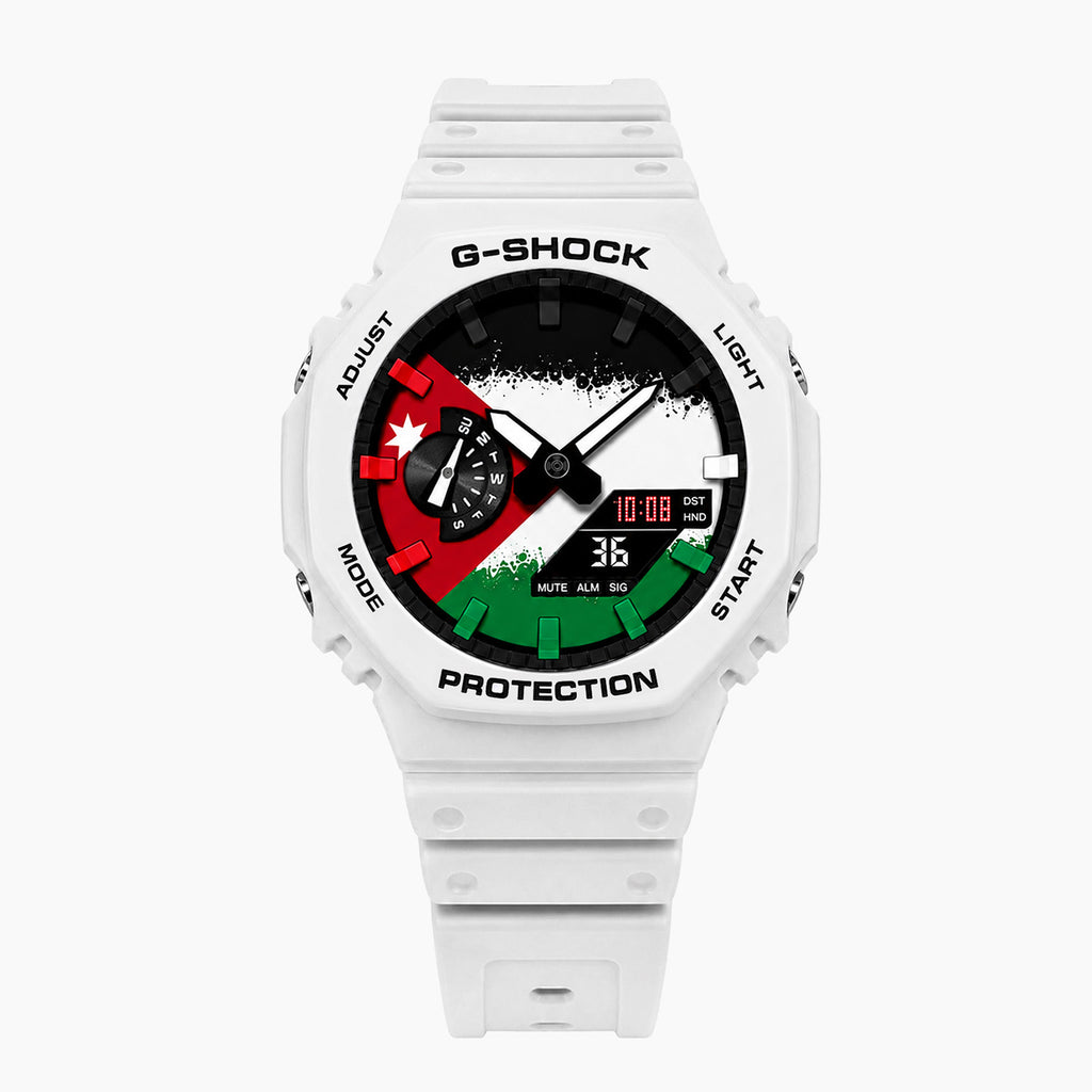 Casio G-Shock Jordan — white custom G-Shock with the Jordan flag dial, by IFL Watches