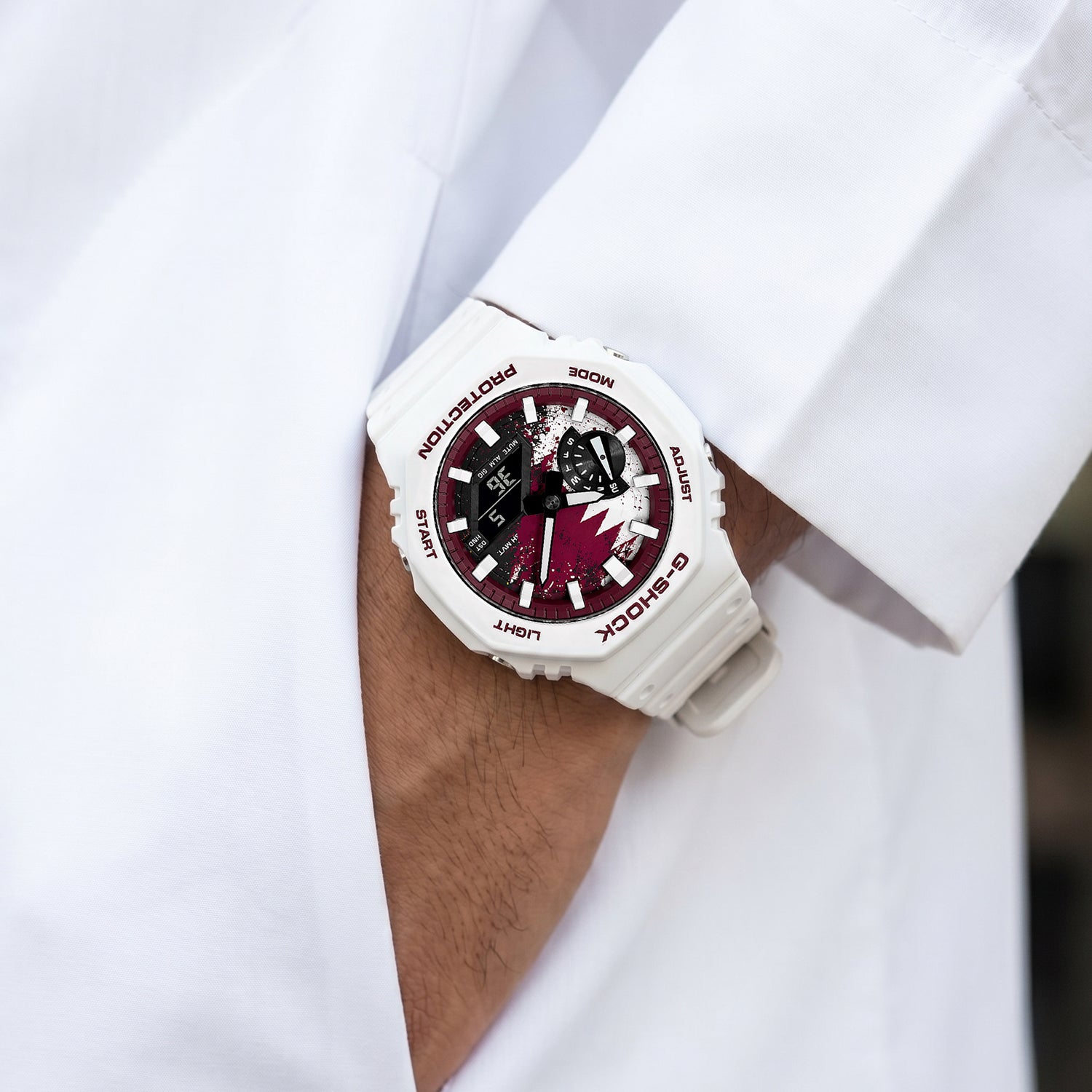Casio G-Shock Qatar flag dial watch, customized by IFL Watches