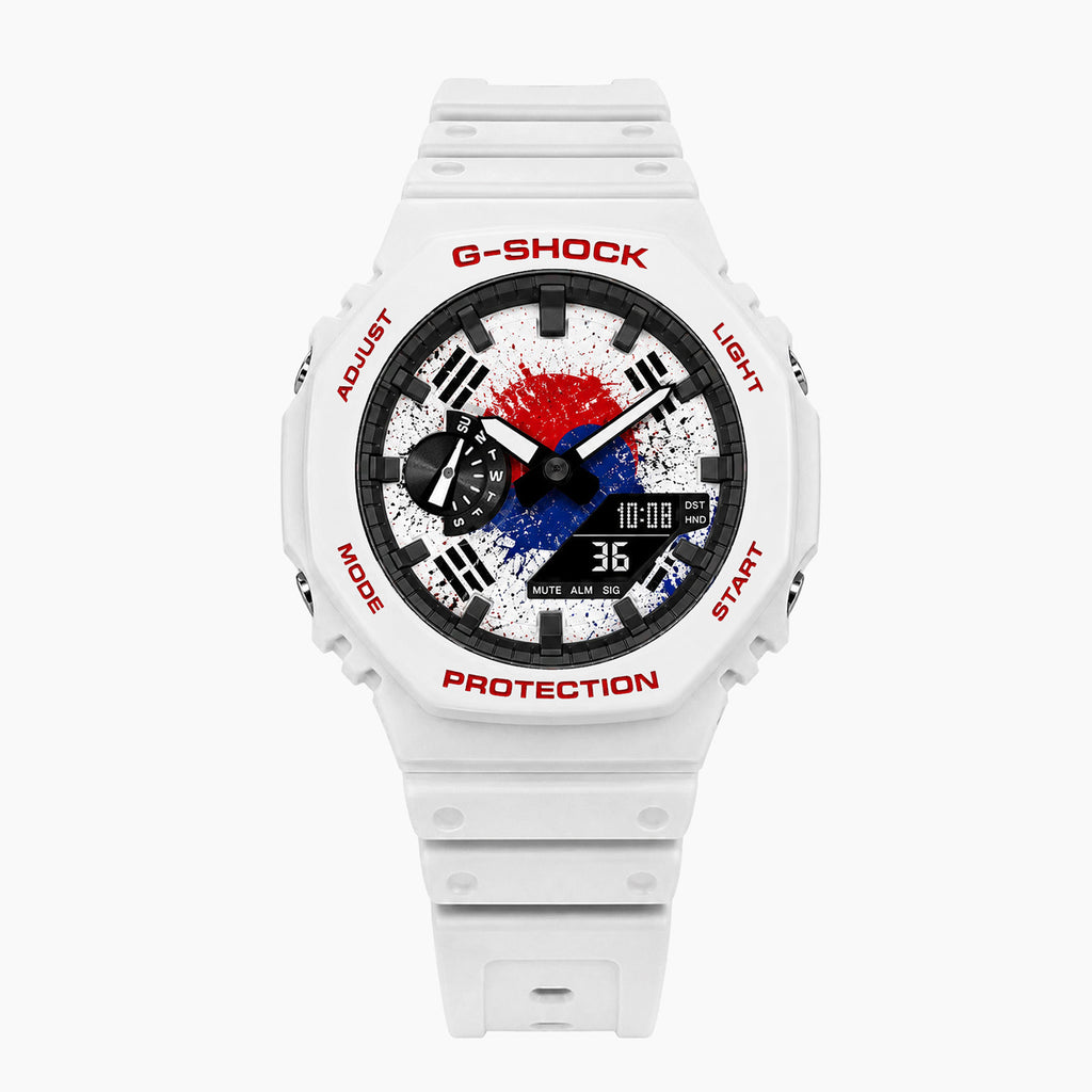 Casio G-Shock South Korea — white custom G-Shock with the South Korea flag dial, by IFL Watches