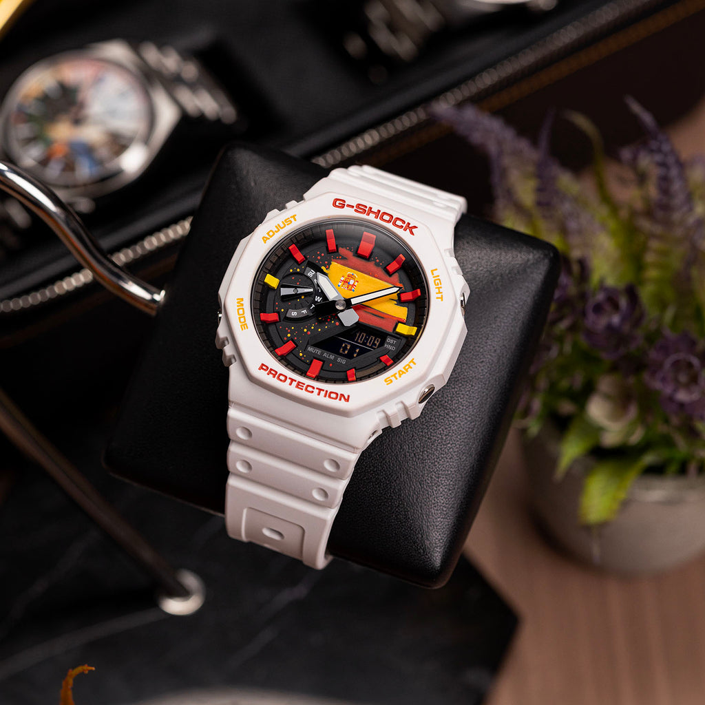 Casio G-Shock Spain — custom Spain flag G-Shock lifestyle shot, by IFL Watches
