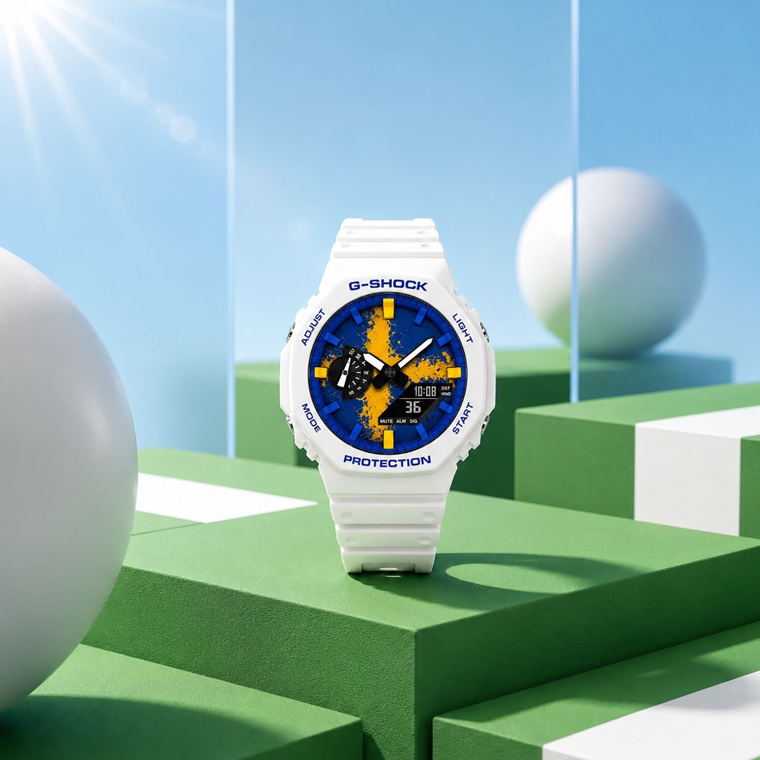 Casio G-Shock Sweden flag dial watch, customized by IFL Watches