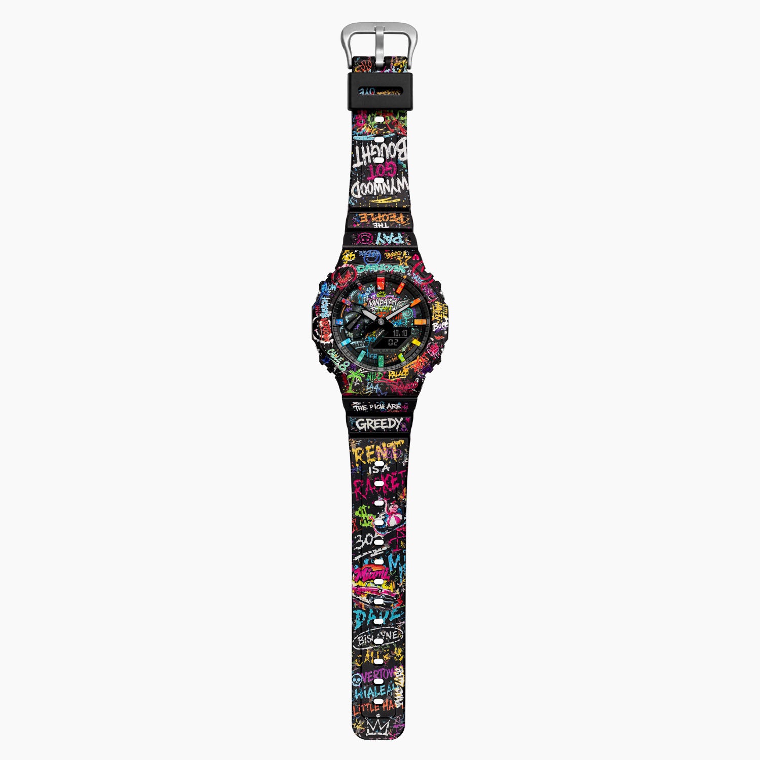 Casio G-Shock Vandalism — Casio G-Shock GA-2100 with graffiti across the dial, bezel and strap, a custom limited edition by IFL Watches