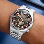 Citizen Tsuyosa Calavera Nocturna — Hand-painted sugar skull watch worn on wrist showing vibrant folk art dial details, limited edition by IFL Watches