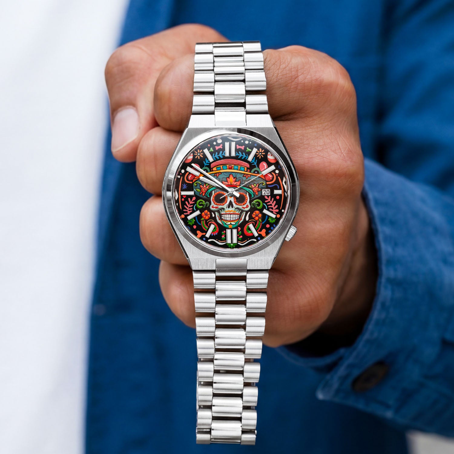 Citizen Tsuyosa Calavera Nocturna — Hand-painted Día de los Muertos timepiece with integrated bracelet and decorated skull artwork, limited edition by IFL Watches