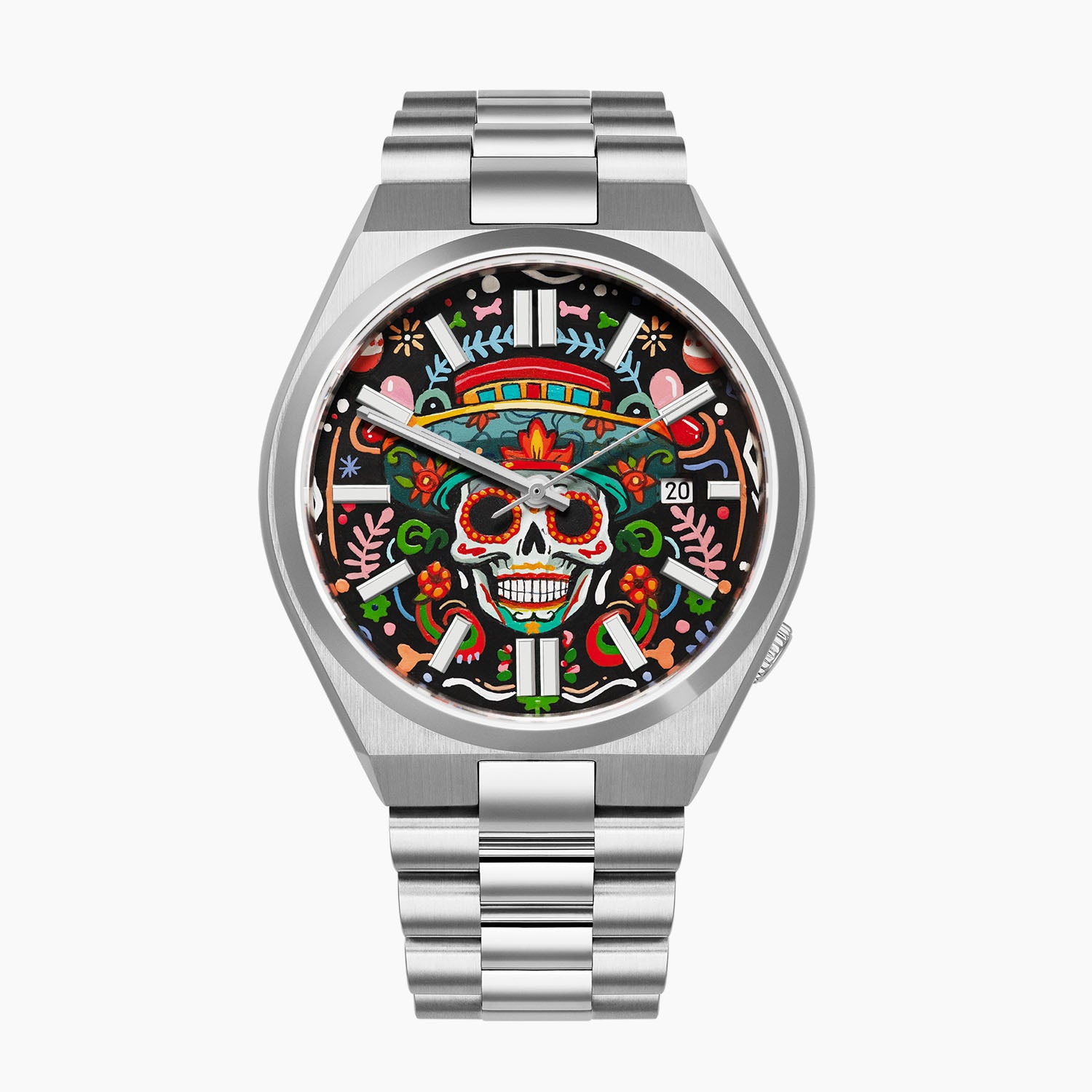 Citizen Tsuyosa Calavera Nocturna – Hand-painted custom Día de los Muertos sugar skull dial on 40mm stainless steel case, limited edition by IFL Watches