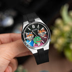 Citizen Tsuyosa Strap – Black FKM strap on the hand-painted HODL Squad Concept by IFL Watches, held in the hand
