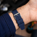 Citizen Tsuyosa Strap – Blue FKM strap detail showing the pin buckle on the wrist