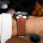 Citizen Tsuyosa Strap – Brown FKM strap seen from the side, meeting the case of the hand-painted Tsuyosa Osaka Concept by IFL Watches