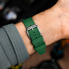 Citizen Tsuyosa Strap – Green FKM strap detail showing the pin buckle on the wrist