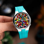Citizen Tsuyosa Strap – Tiffany FKM strap fitted to a hand-painted Citizen Tsuyosa by IFL Watches, angled view in the hand