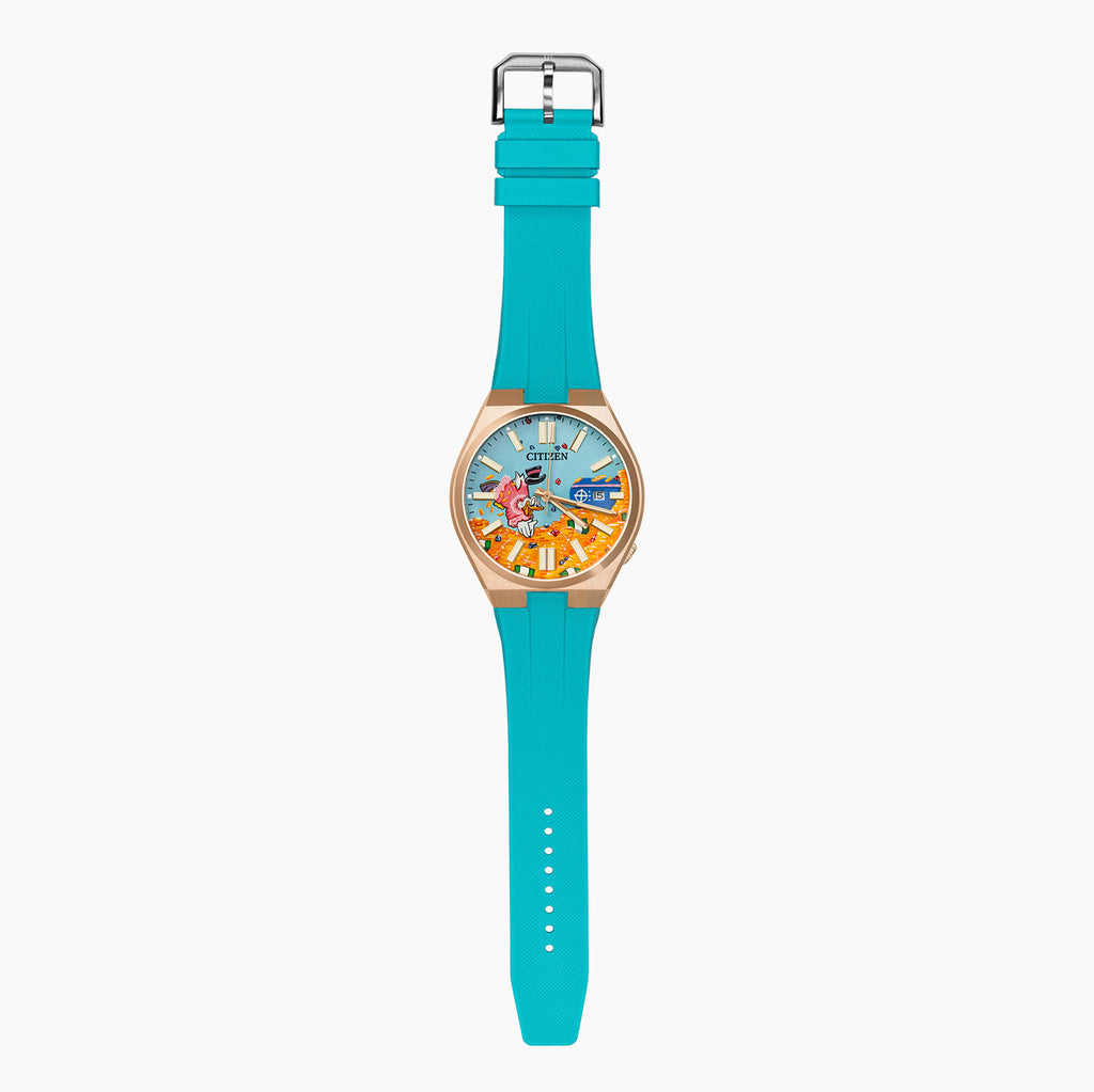 Citizen Tsuyosa Strap – Tiffany FKM strap fitted to the hand-painted Citizen Tsuyosa Dive in Time by IFL Watches
