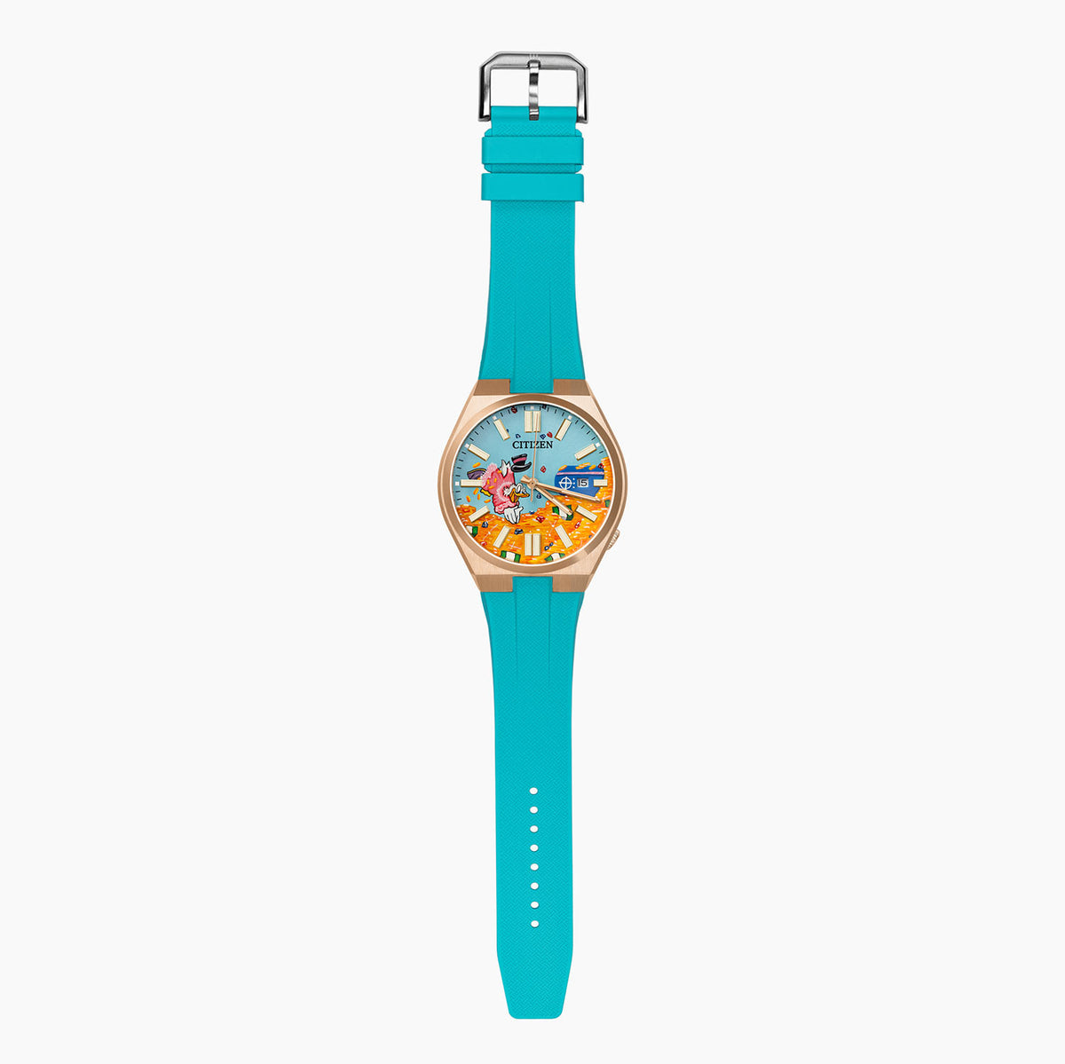 Citizen Tsuyosa Strap – Tiffany FKM strap fitted to the hand-painted Citizen Tsuyosa Dive in Time by IFL Watches