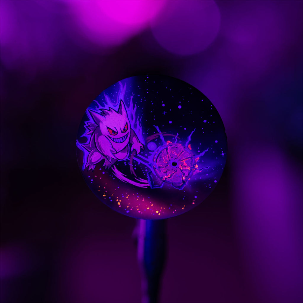 Defiant Shadow Concept — The same hand-painted dial under ultraviolet light, custom pigments glowing violet and magenta, a bespoke timepiece by IFL Watches.