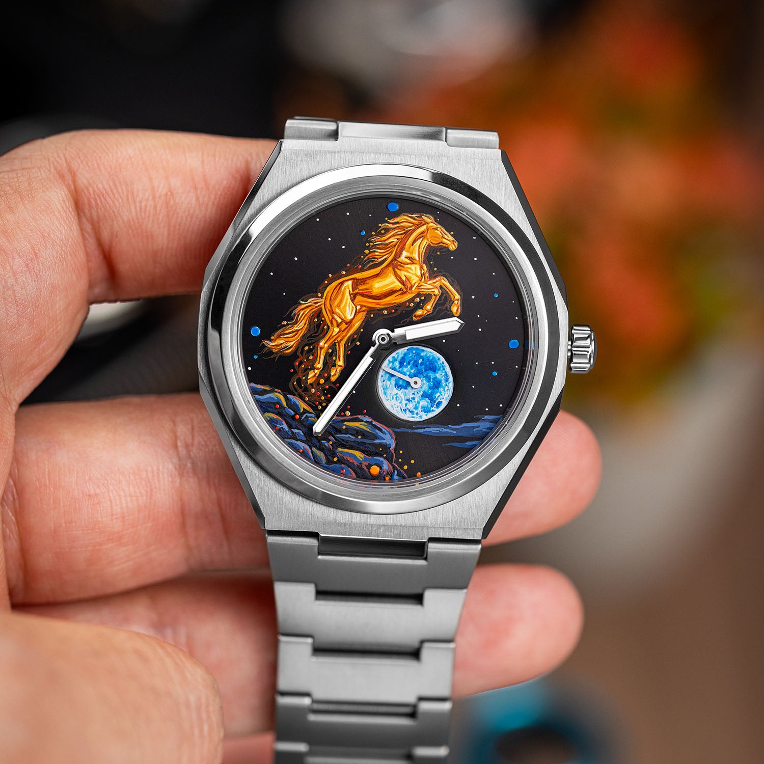 Citizen Zenshin Golden Stallion – Hand-painted custom Citizen Zenshin featuring a golden horse under a moonlit sky, a bespoke timepiece by IFL Watches