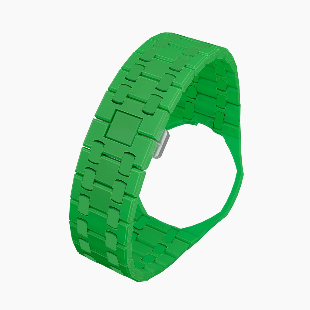 Green Eight Swatch × AP Royal Pop Ceramic Case-Strap — bare rich green ceramic bracelet with empty case bracket, front view, by IFL Watches