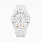 Huit Blanc Swatch × AP Royal Pop Rubber Case-Strap — crisp white kit with the Royal Pop head seated in the case, by IFL Watches
