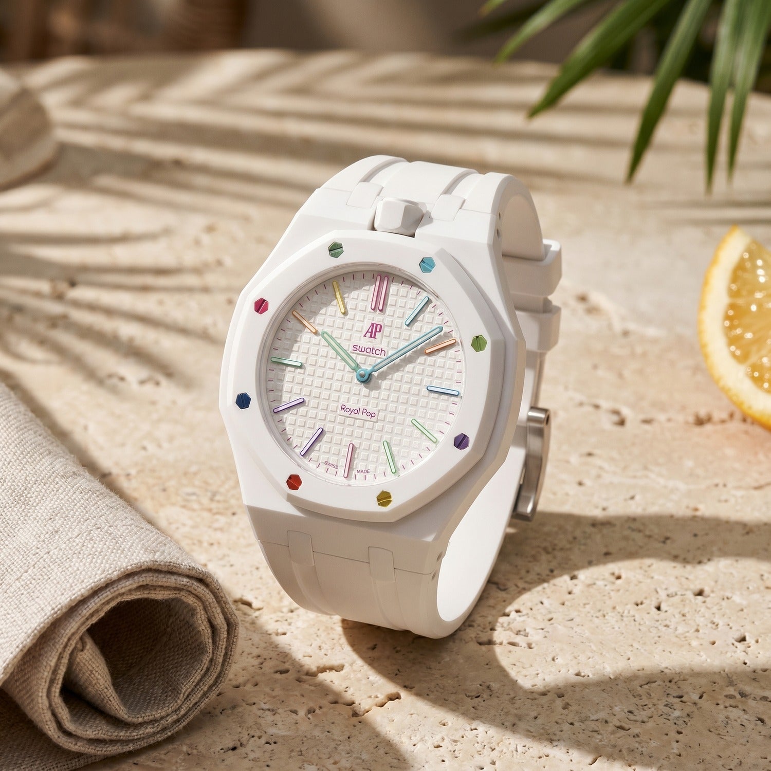 白 AUDEMARS PIGUET swatch  Pop AP ピゲ Huit Blanc Swatch x AP Royal Pop Rubber Case-Strap – IFL Watches