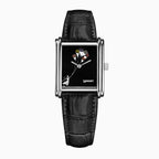 Laphont Bloc Bouquella — Hand-painted custom Laphont Bloc featuring a girl in white carried skyward by a bunch of bouquets on a glossy black dial, with black croc-embossed strap, a limited edition bespoke timepiece by IFL Watches