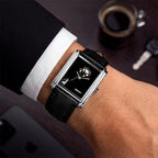 Laphont Bloc Bouquella — Worn over a dark desk beside an espresso and a set of car keys, the girl and her bouquets bright against the black dial, a hand-painted limited edition timepiece by IFL Watches
