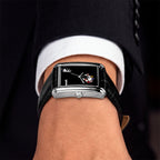 Laphont Bloc Bouquella — Side view on the wrist from the crown, showing the slim profile of the stepped steel case beneath a white cuff, a hand-painted limited edition watch by IFL Watches