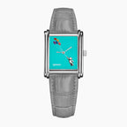 Laphont Bloc Cloudling — Laphont Bloc transformed with a hand-painted teddy bear drifting beneath five balloons on a glossy turquoise dial, with grey croc-embossed strap, a limited edition custom timepiece by IFL Watches