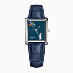 Laphont Bloc Skybound — Custom Laphont Bloc with a hand-painted white rabbit flying five kites across a deep navy dial, on a navy croc-embossed strap, a limited edition timepiece by IFL Watches