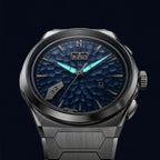 Lucky Harvey Hammered Chiming Watch 1.0 Ocean Blue — In the dark, showing the luminous hands, available at IFL Watches.