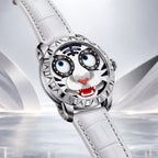 Lucky Harvey Tiger White — Angled view on the white leather strap, available at IFL Watches.