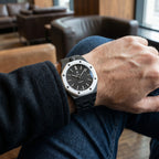 Ocho Negro Swatch × AP Royal Pop Ceramic Case-Strap — worn in a lounge scene, by IFL Watches