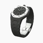 Ocho Negro Swatch × AP Royal Pop Ceramic Case-Strap — the Royal Pop Ocho Negro seated in our ceramic kit, three-quarter view, by IFL Watches