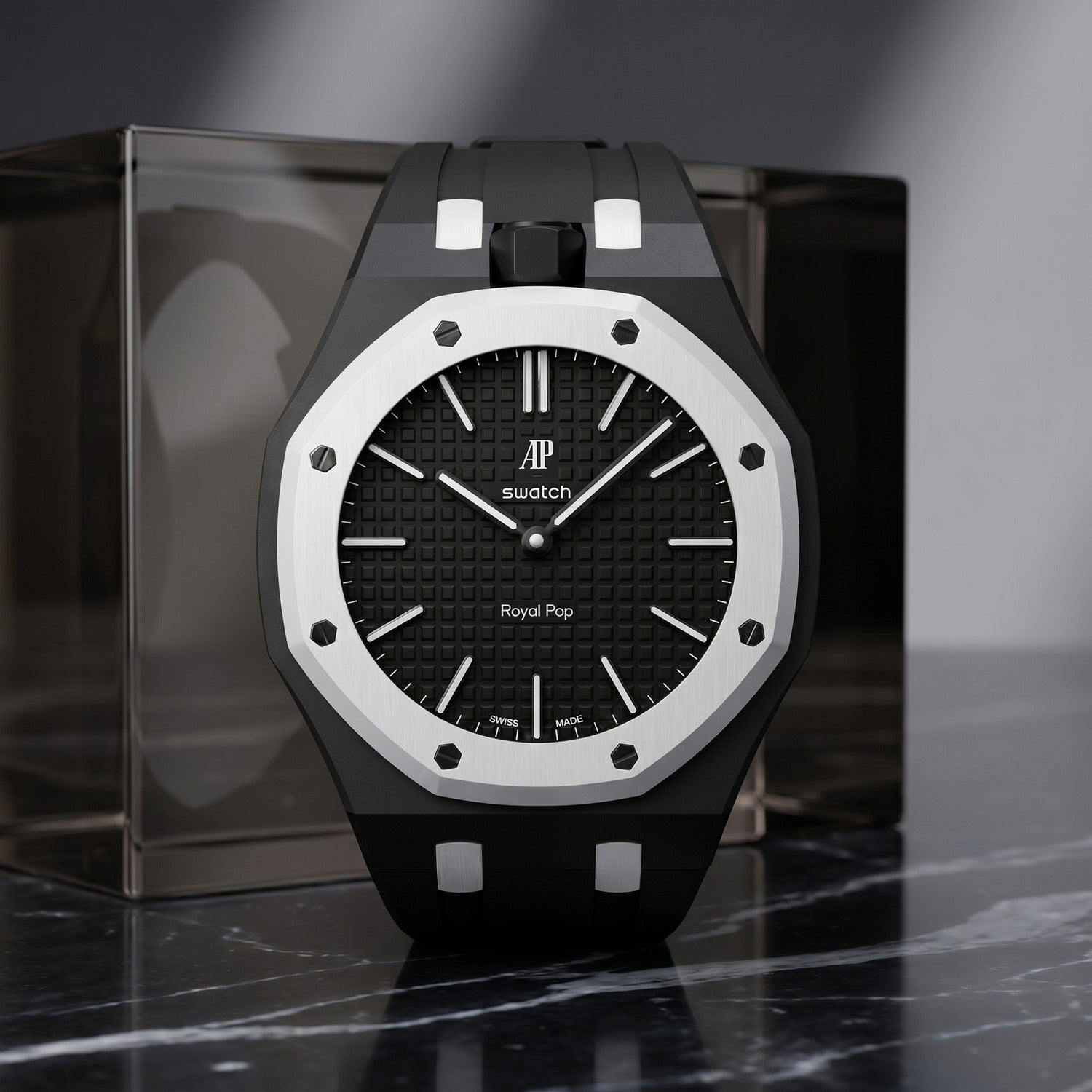 Swatch Audemars Piguet Ocho Negro 黒 ブラック Ocho Negro Swatch x AP Royal Pop Rubber Case-Strap – IFL Watches