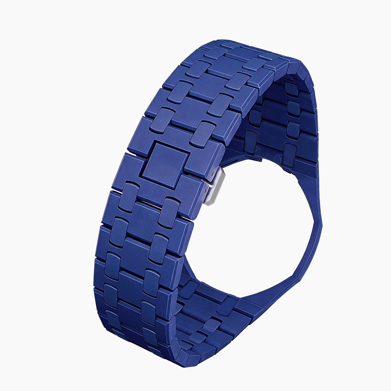 Orenji Hachi Swatch × AP Royal Pop Ceramic Case-Strap — bare deep navy with orange accents ceramic bracelet with empty case bracket, side view, by IFL Watches