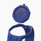 Orenji Hachi Swatch × AP Royal Pop Ceramic Case-Strap — case and strap shown separately above the Royal Pop, by IFL Watches