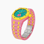 OTG Roz Swatch × AP Royal Pop Ceramic Case-Strap Pink — the Royal Pop OTG Roz seated in our pink ceramic kit, three-quarter view, by IFL Watches