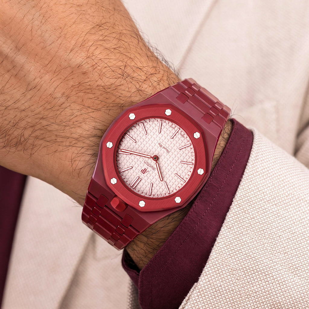 Otto Rosso Swatch × AP Royal Pop Ceramic Case-Strap — worn in a lounge scene, by IFL Watches