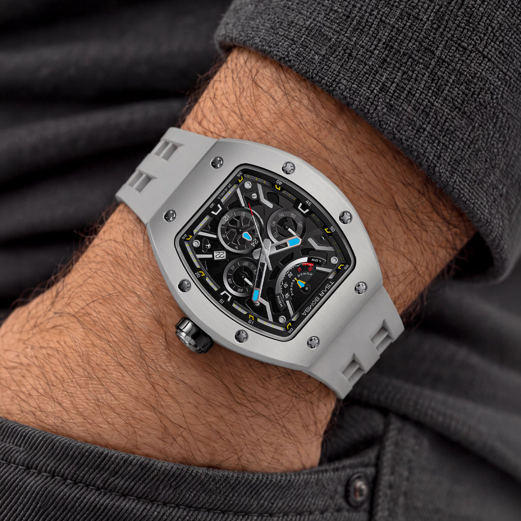 Tsar Bomba Atomic Ghost Grey — Worn on wrist with a hand in pocket, seen from a relaxed angle, available at IFL Watches.