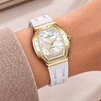 Tsar Bomba Lumina White Gold — Worn on wrist at an angle, showing the crown and bezel stones, available at IFL Watches.