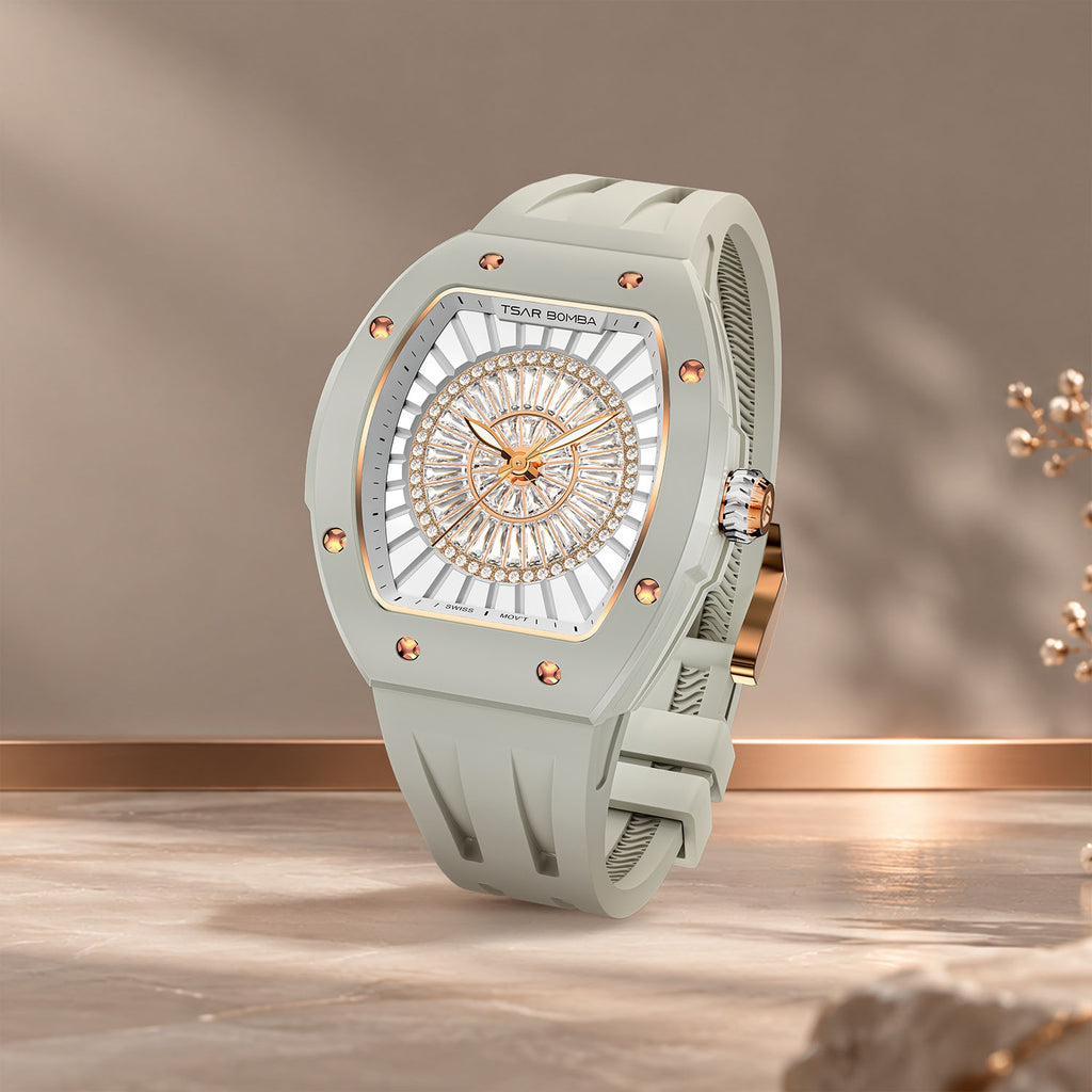 Tsar Bomba Nucleus Femme 03 Ghost Grey — Standing on a pedestal, seen in three-quarter view, available at IFL Watches.