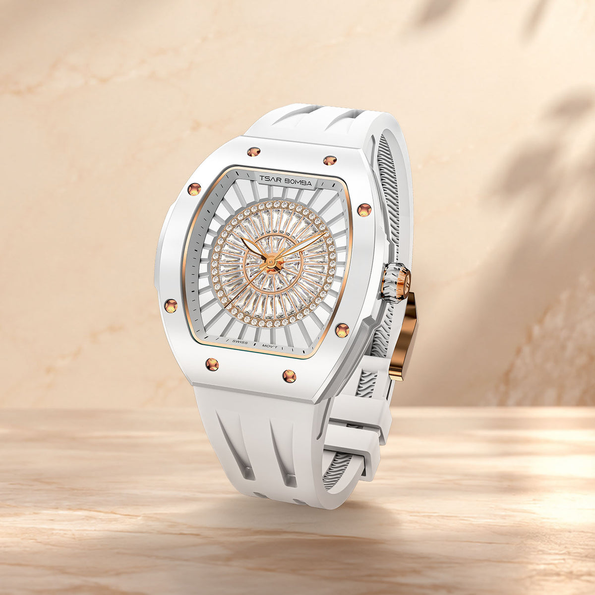 Tsar Bomba Nucleus Femme 03 White — Standing on a pedestal, seen in three-quarter view, available at IFL Watches.