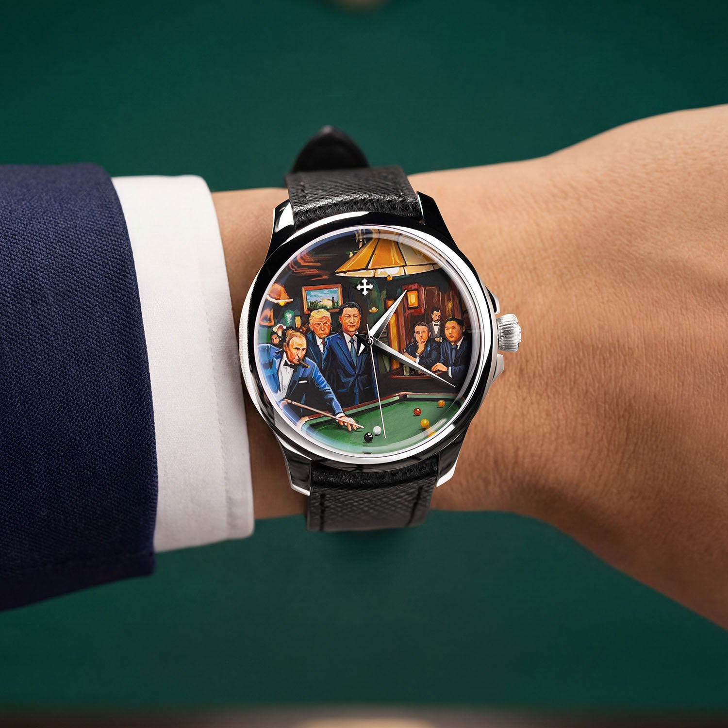 Venezianico Redentore Off the Record — Hand-painted billiards scene on custom dial with Italian leather strap, limited edition by IFL Watches