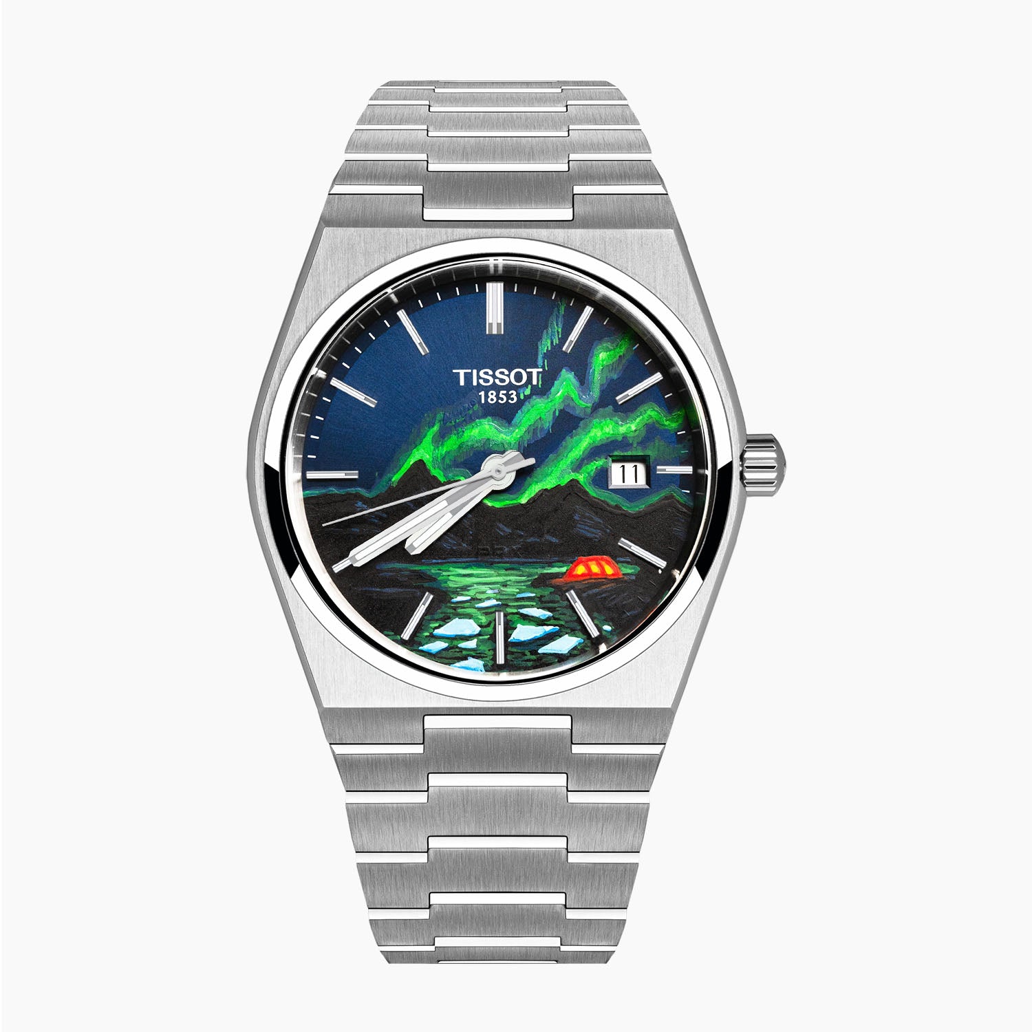 PRX Vista Aurora – Hand-painted concept on Tissot PRX featuring custom Aurora Borealis artwork, limited edition by IFL Watches
