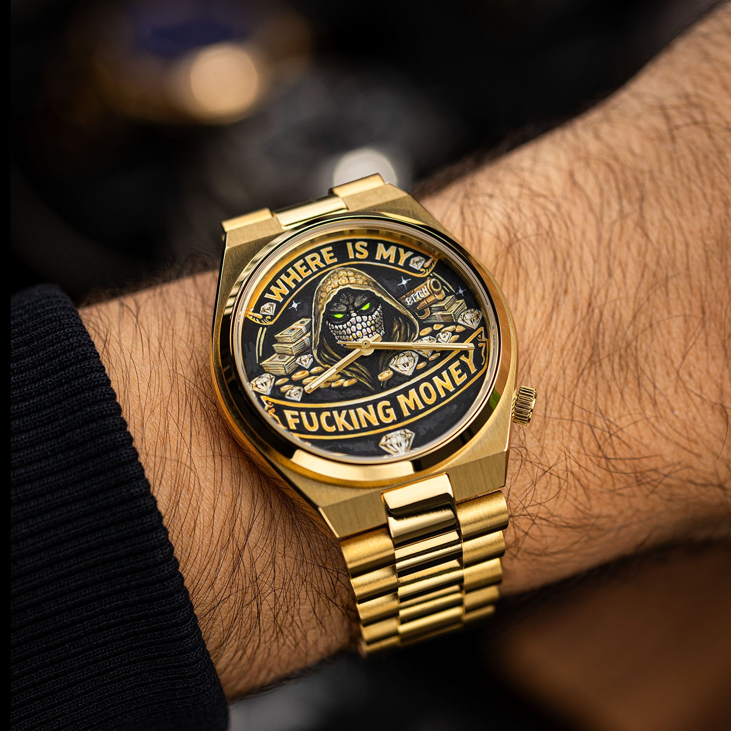 Where Is My Money – Hand-painted custom Citizen Tsuyosa Automatic featuring guardian and diamond artwork, a bespoke timepiece