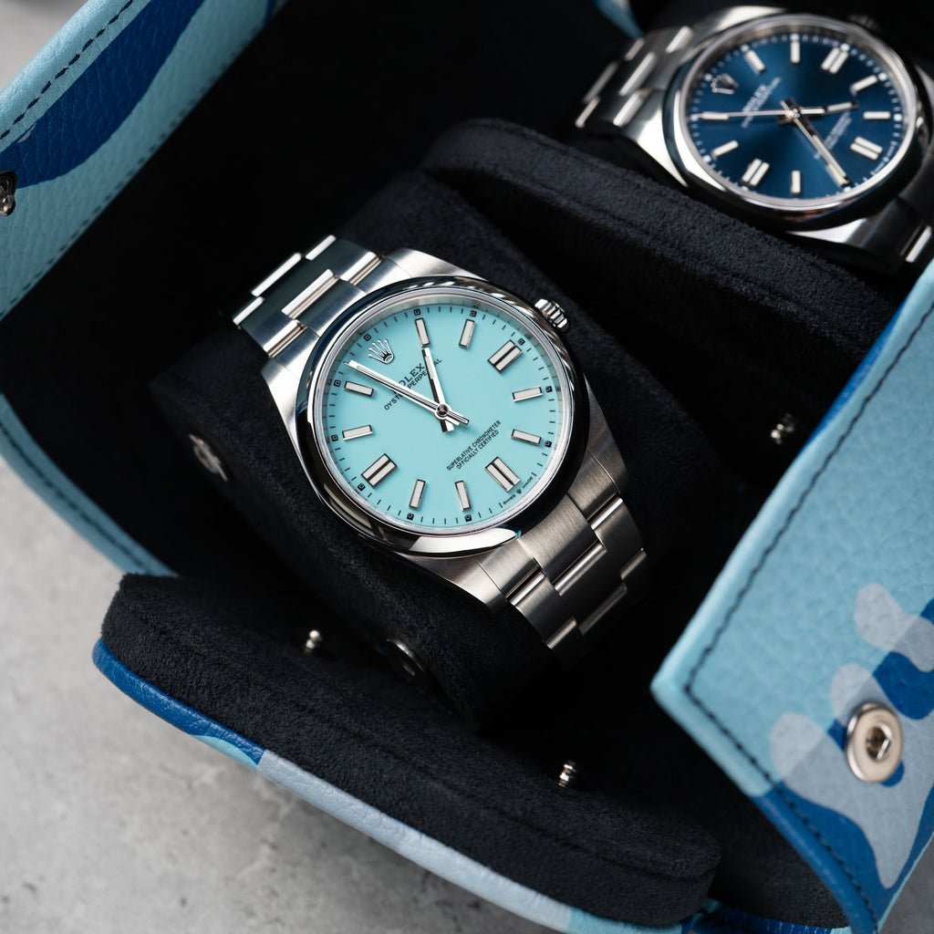 Azure Camo Leather Watch Roll – Two Watches