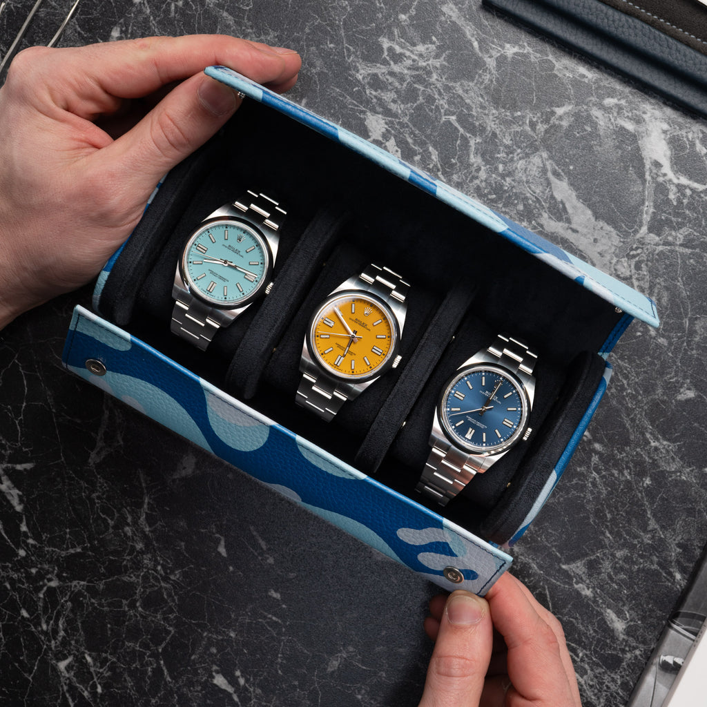 Azure Camo Leather Watch Roll – Three Watches