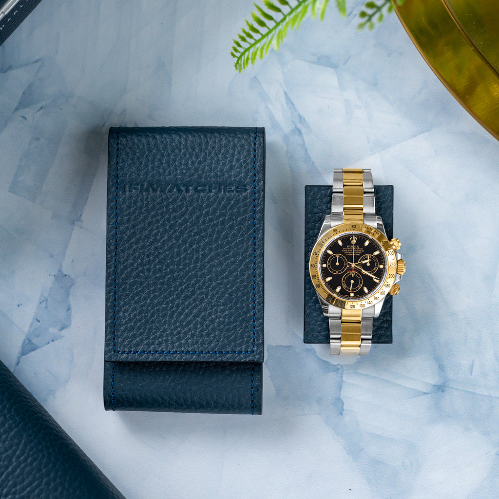 Navy Chronovault – Premium Leather Watch Pouch