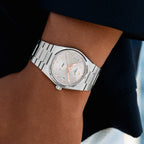 PRX Arctic Sky Concept – hand-painted custom Tissot PRX Silver Dial 35mm watch with abstract artwork, limited edition by IFL Watches.